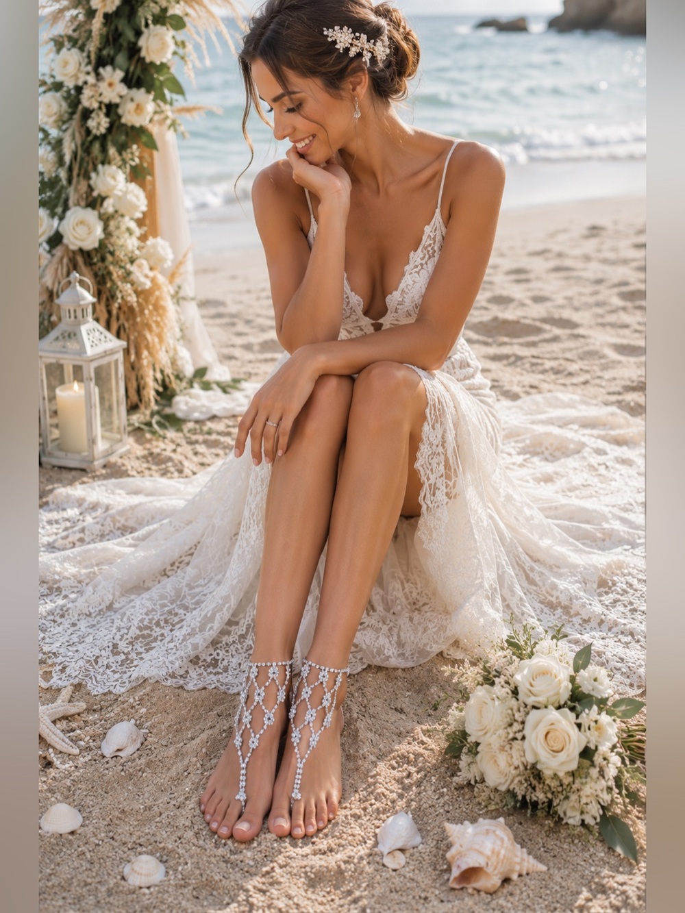 Luxury Rhinestone Barefoot Sandals | Beach Wedding Bridal Foot Jewelry Barefoot